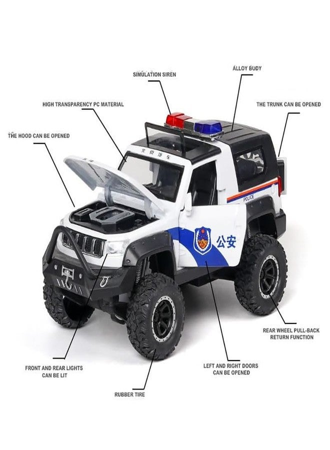 AHBHT Kids Model 1:32 Police Jeep Die Cast Metal Car Pull Back Action Opening Doors with Realistic Engine Sound Lights Toy Car Gift for Boys - White - Image 5